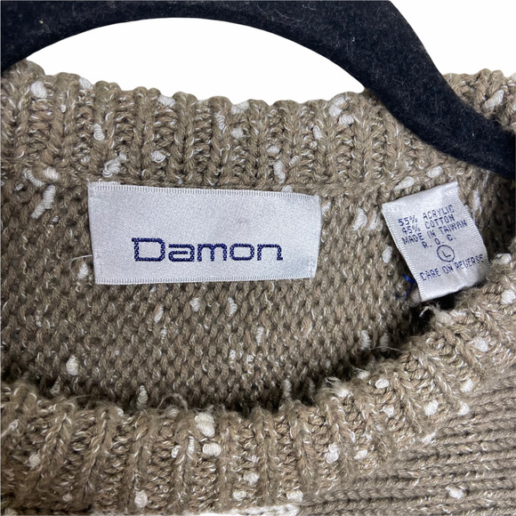 VTG Dolman Sleeve Textured Knit Sweater Size Large Brown Cream Abstract Damon - Picture 3 of 5